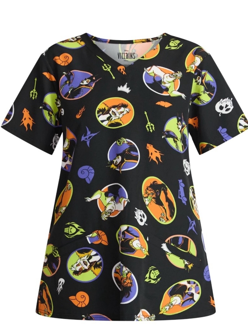 NWT Disney Villains Halloween Scrub Top Women’s Small V-Neck Nurse Uniform